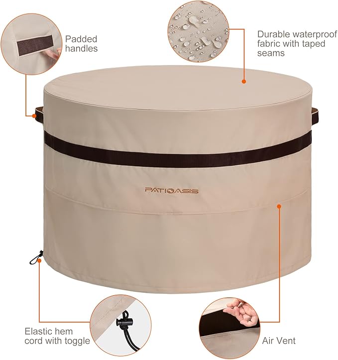40 Inch Round Fire Pit Cover, Heavy Duty Waterproof 600D Outdoor Cover for Fire Bowl & Patio Table, 24 Inch High