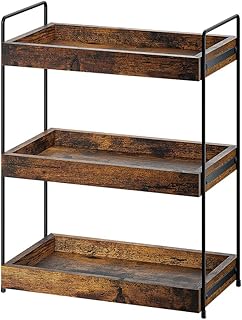 Bathroom Counter Organizer, 3-Tier Wood Spice Rack Organizer for Kitchen Counter, Vanity Skincare Organizers Shelf for Bathroom Storage Organization, Rustic Brown