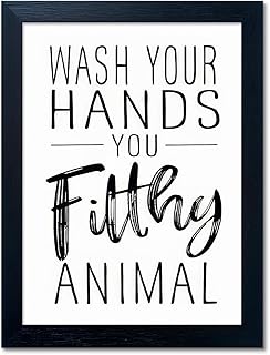 Bathroom Quotes Wall Decor, Black and White Bathroom Wall Art, Toilet Decor Signs Small Black Framed Canvas Art for Kid's Washroom