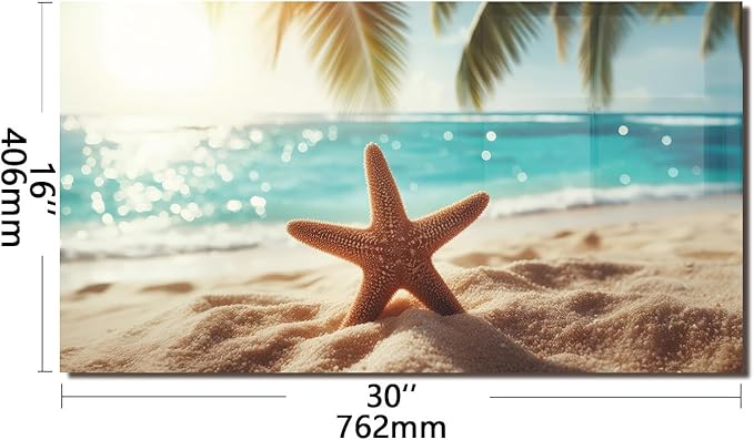 Evgosm tempered glass backsplash for stove, beach Stove Splashback, Glass Backsplash, Used for Kitchen Wall Protection and Decoration, Easy to Install and Clean. (30x16'')