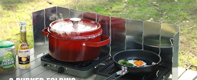 REDCAMP Folding Outdoor Stove Windscreen, 12 Plates Aluminum Camping Stove Windshield with Carrying bag, Lightweight Butane Burner Windshield