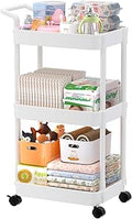 Volnamal Baby Diaper Caddy, Plastic Movable Cart for Newborn Nursery Essentials Diaper Storage Organizer for Changing Table & Crib, Easy to Assemble, Baby Registry, Off-White