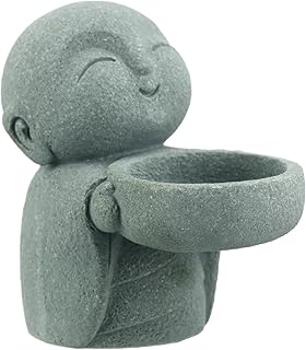 Landical Buddha Sandstone Statues, Zen Monk Praying Statue Sculptures Ornament for Wealth Good Luck Feng Shui Decor Home Office Car Decoration(Jizo Monk)