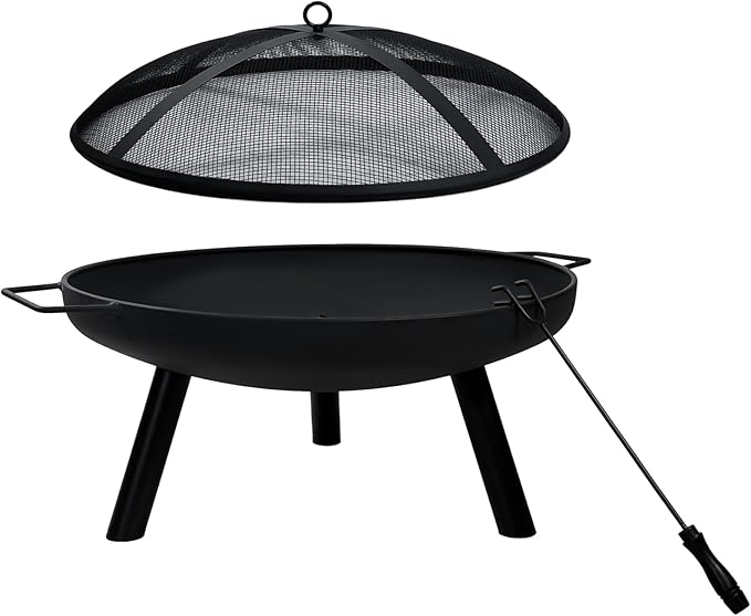 23inch Portable Fire Pit with Fire Poker and Spark Screen, 2 in 1 Small Round Outdoor Fireplace for Outside Heating, Bonfire Party, Camping, Backyard, Patio, Garden, RV Trip