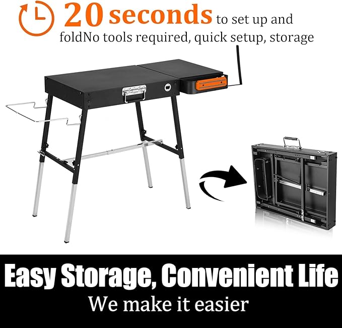 Portable Griddle Stand Compatible with Blackstone 17" or 22" Griddles - Folding Grill Table with Magnetic Tool Rack, Paper Towel Holder, Bottle Opener & Hooks for Outdoor Camping