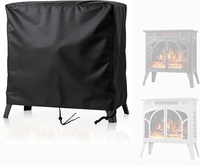 Electric Fireplaces Cover for Electactic, 24 inch Waterproof Free-Standing Infrared Fireplace Stove Cover with Drawstring-25"D x 11"W x 24"H