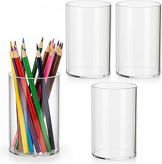 Peohud 4 Pack Acrylic Pen Holders, Clear Thick Pencil Cup, Round Makeup Brush Holder, Desktop Stationery Organizer for Desk Accessories Office School Home Supplies