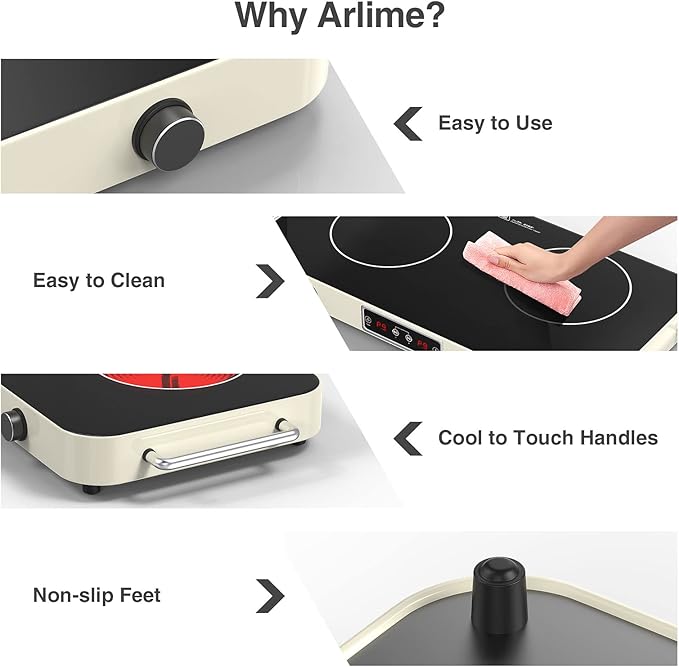 ANHANE 2200W Electric Cooktop 2 Burners: 12 Inch Portable Hot Plate Electric Stove Top - 110V/120V Double Burner Countertop with Timer, Knob Control, 9 Heating Levels, for All Cookware