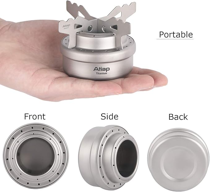 Alcohol Stove, Titanium Portable Camping Backpacking Hiking Stove with Cross Stand Carry Bag
