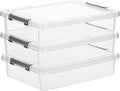 Citylife 3 PCS Plastic Storage Bins with Latching Lids Portable Project Case Clear File Box Stackable Storage Containers for Organizing A4 Paper, Photo, Document, Scrapbook