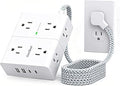One Beat Surge Protector Power Strip, 6 Ft Ultra Thin Flat Extension Cord with 8 Outlets 4 USB Ports(2 USB C), Flat Plug Power Strip, Braided Power Strip for Home, Office, Dorm Room Essentials