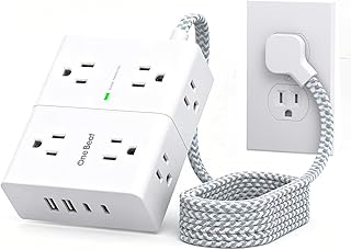 One Beat Surge Protector Power Strip, 6 Ft Ultra Thin Flat Extension Cord with 8 Outlets 4 USB Ports(2 USB C), Flat Plug Power Strip, Braided Power Strip for Home, Office, Dorm Room Essentials