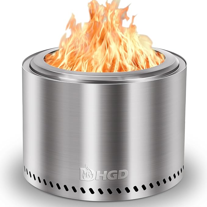 HGD 19.5" Smokeless Fire Pit Outdoor, Stainless Steel Wood Burning Firepit with Secondary Combustion, Backyard Patio Stove for Garden, BBQ & Bonfire