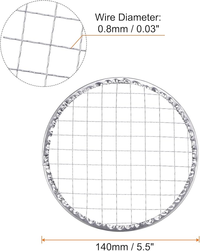 HARFINGTON 10pcs Round BBQ Grill Net 5.5" Dia Galvanized Iron Barbecue Mesh Mat for Baking Smoking Charcoal Grilling Roasting