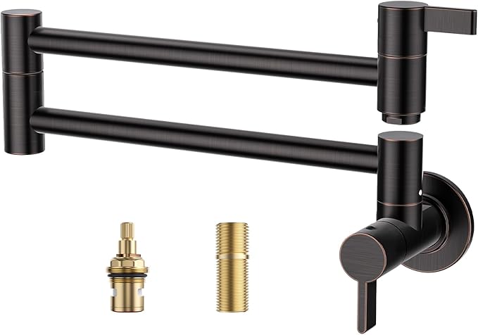 Pot Filler Faucet Oil Rubbed Bronze, ARCORA Traditional Pot Filler Wall Mount 2 Handle with Double Joint Swing Arms Brass Stove Faucet