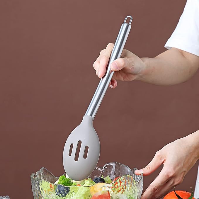 Berglander Cooking Spoon, Non-stick Silicone Slotted, Basting Spoon For Cooking, Kitchen Serving Dishwasher Safe, Easy to Clean
