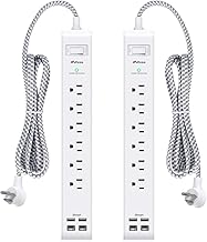 2 Pack Power Strip Surge Protector, 6 Outlets 4 USB Ports (2 USB C) 5Ft Long Extension Cords, Flat Plug Overload Protection Outlet Strip, Wall Mount for Home, Office and Dorm Essential, ETL Listed