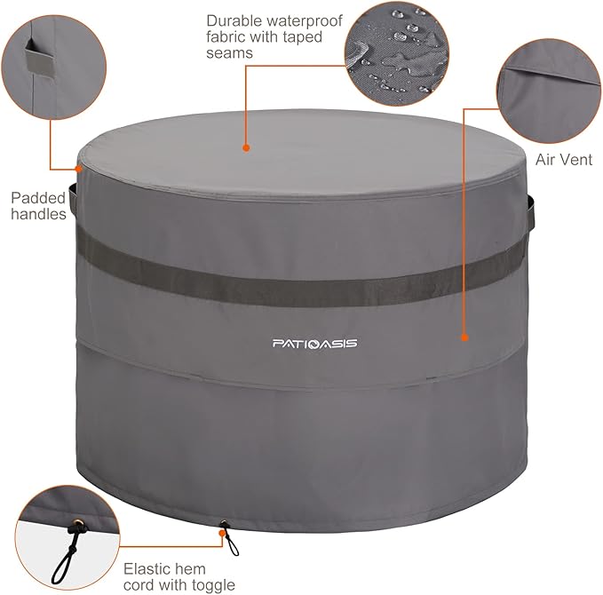 Waterproof Fire Pit Cover Round 40''d x 24''h Grey UV-Resistant Ripproof Outdoor Furniture Covers for Round Propane Fire Pit