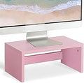 TEAMIX Pink Monitor Stand Riser-6.7 inch, Wood Higher Monitor Riser with Storage for Desk, Laptop Riser Computer PC Stand for Desktop Workspace Home Office(Pink-Higher)