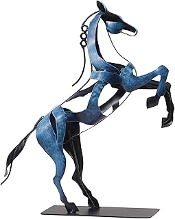 SunBlogs Art Standing Horse Statue Home Decor, Hand Painted Metal Horse Desktop Sculpture, Home & Office Animal Statue, Horse Memorial Gifts for Horse Lovers (Blue)