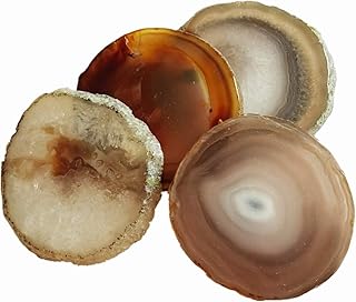 Agate Coasters Geode Agate Sliced Cup Mat 3-4'' 4Pcs Natural Color Polished Coasters with Rubber Bumper for Drinks Coffee Wine Home Decoration Gift Card