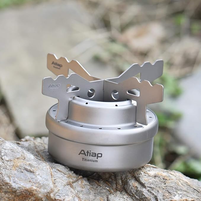 Alcohol Stove, Titanium Portable Camping Backpacking Hiking Stove with Cross Stand Carry Bag
