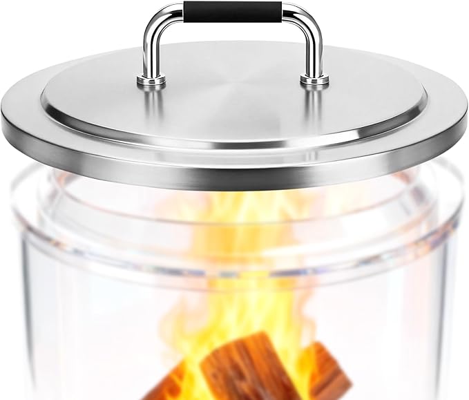 Fire Pit Lid for Solo Stove Bonfire 19.5", 304 Stainless Steel Cover with Heat-Resistant Handle, Round Fire Pit Lid for Outdoor Camping Backyard, Bonfire Accessories
