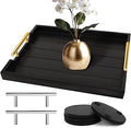 SXNOWS Coffee Table Trays - Large Ottoman Tray for Living Room -Wood Serving Tray with 2 Sets of Handles - Wooden Tray for Coffee Table, 4 Round Coasters Included, Black