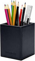 UnionBasic Square Pen Holder, Leather Pencil Cup, Desktop Caddy Stationery Organizer, Black
