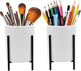 Pencil Holder for Desk, Ceramic Pen Holders with Metal Bracket for Office & Family, Desktop Stationery Organizer Cute Table Makeup Brush Holder for Women, 4.7 * 3.15inch
