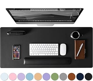 Leather Desk Pad Protector, Mouse Pad, Non-Slip Computer Mat for Desk, PU Leather Office Desk Mat for Home Office, Waterproof Laptop Desk Blotter Pad for Keyboard and Mouse, Black (13.7''X23.6'')