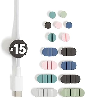 U Brands Tech Classics Silicone Cable Organizer Clips 15 Pack, Cord Management Clips in Assorted Colors, Adhesive Cable Holders for Desk, Office, and Travel Organization