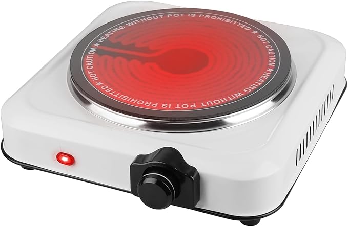 Electric Infrared Dual Burner, Portable Heating Hot Plate Stove Countertop RV Hotplate Glass Cooktop for Home RV Camp, Stepless Temperature Adjustments (Single)