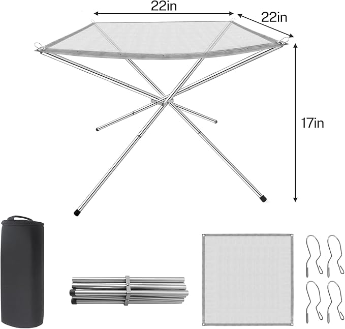 22 Inch Portable Fire Pit for Camping, Wire Mesh Fire Pit, Foldable Stainless Steel Mesh Fireplace for BBQ, Picnic, Heating, Bonfire