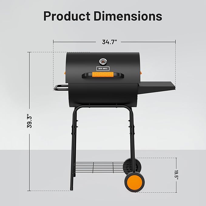 KEYO GRILL 20-Inch Barrel Charcoal Grill, Adjustable Vent Heavy-Duty Outdoor Barbecue Grill with Height Adjustable Charcoal Pan,Warming Rack Outdoor BBQ Grill for Backyard, Patio and Parties, Black