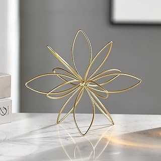8" Gold Decorative Sphere, Metal Floral Tabletop Sculpture, Abstract Tabletop Decorative Ball for Home Metal Sphere Decor