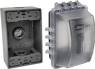 Sealproof 1-Gang Weatherproof Exterior in Use Outlet Cover and Box Kit - Metallic Electrical Outlet Box and UL Extra Duty, Lockable, in Use Outdoor Outlet Cover - Horizontal/Vertical Use