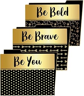 Carson Dellosa 6-Pack Positive Affirmation File Folders, Black and Gold Paper Organizers With Pockets for Filing Cabinet, Classroom Organization, Desk Accessories, Teacher Must Haves, Office Supplies