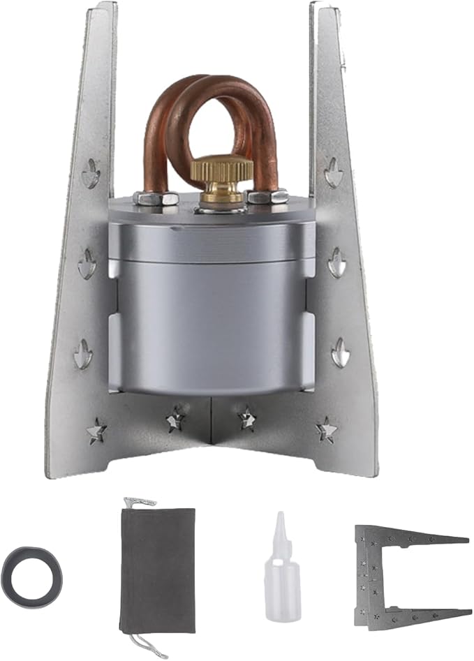 Portable Mini Camping Alcohol Stove - Solid Shell Powerful Safe Spirit Burner Strong Fire Burning for Outdoor Hiking Cooking Backpacking 50ml Silver