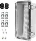 LeMotech Electrical Box, IP67 Waterproof Hinged Clear Cover Stainless Steel Latch Junction Box, ABS Plastic Electrical Enclosure with Mounting Plate,Wall Brackets, Cable Glands,8.2"x4.2"x2.9",Grey