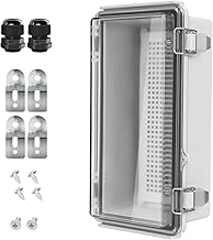 LeMotech Electrical Box, IP67 Waterproof Hinged Clear Cover Stainless Steel Latch Junction Box, ABS Plastic Electrical Enclosure with Mounting Plate,Wall Brackets, Cable Glands,8.2"x4.2"x2.9",Grey