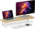 TEAMIX 31.5 inch Dual Monitor Riser - Wide TV Stand for 2 Monitors - Wood & Steel Desktop Riser for Dual Screen Office Desk Organization