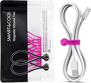 SMART&COOL Reusable Silicone Magnetic Cable Ties for Bundling and Organizing, Holding Stuff, Book Markers, Fridge Magnets, Assorted Color, 7.16'' (10-Pack, Pink)