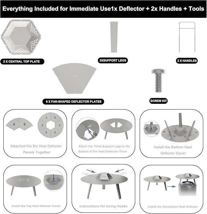 Heat Deflector for Solo Stove Bonfire 19.5", 304 Stainless Steel, Fire Pit Captures Warmth-Magnifies The Heat Radius with Carrying Handle & 3 Legs Accessory