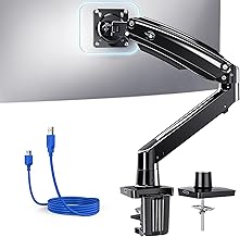HUANUO Single Monitor Arm for 13-49 inch Screens, Ultrawide Computer Monitor Mount Holds 26.48 lbs, Upgraded Adjustable Stand with USB, C-Clamp & Grommet Base, VESA 75x75 or 100x100mm