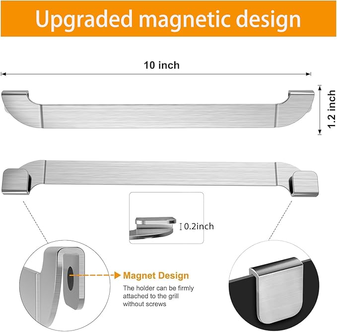 10 Inch Griddle Spatula Holder Magnetic Design, Stainless Steel Grill Barbecue Tool Rack, Griddle Accessories for Blackstone Flat Top Griddle and Other Grill Griddles (2 Pcs)