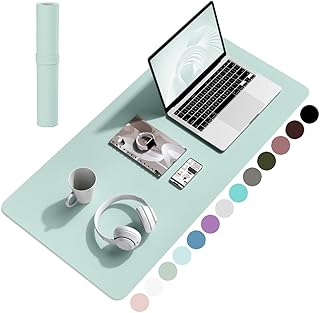 YSAGi Non-Slip Leather Desk Pad, Waterproof Laptop Computer Desk Keyboard Mat, Table Protector Blotter Mat, Large Mouse Pad for Office/Work/Home/Decor(Mint Green, 31.5" x 15.7")