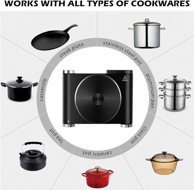 CUSIMAX Electric Hot Plate for Cooking Portable Single Burner 1500W Cast Iron hot plates Heat-up in Seconds Adjustable Temperature Control Stainless Steel Non-Slip Rubber Feet Upgraded Version B101