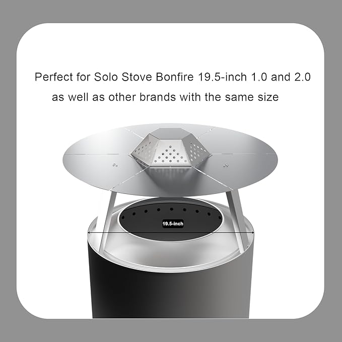 Heat Deflector for Solo Stove Bonfire 19.5", 304 Stainless Steel, Fire Pit Captures Warmth-Magnifies The Heat Radius with Carrying Handle & 3 Legs Accessory