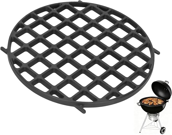 Cast Iron 12" Gourmet BBQ System Sear Grate for Weber Kettle Premium 22-inch Charcoal Grill, Grill Grate Replacement Parts for Weber 22" Performer Premium Grill